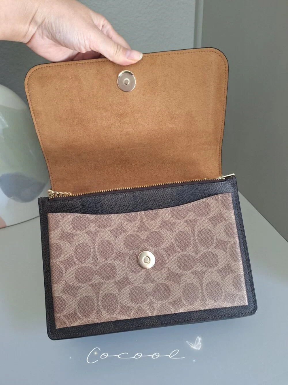 NWT Coach Klare Crossbody Chain Strap Bag Gold Walnut Tan Leather Canvas CY678